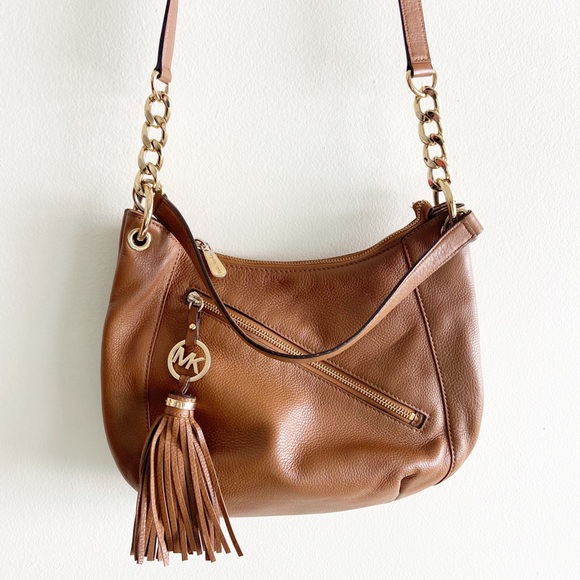 Michael Kors Shoulder Crossbody Bag Fringe Tassel Chestnut Brown Gold Hardware - Picture 2 of 8